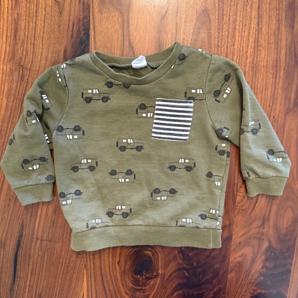 Olive Green Toddler Sweatshirt with Car Print - Picture 1 of 3